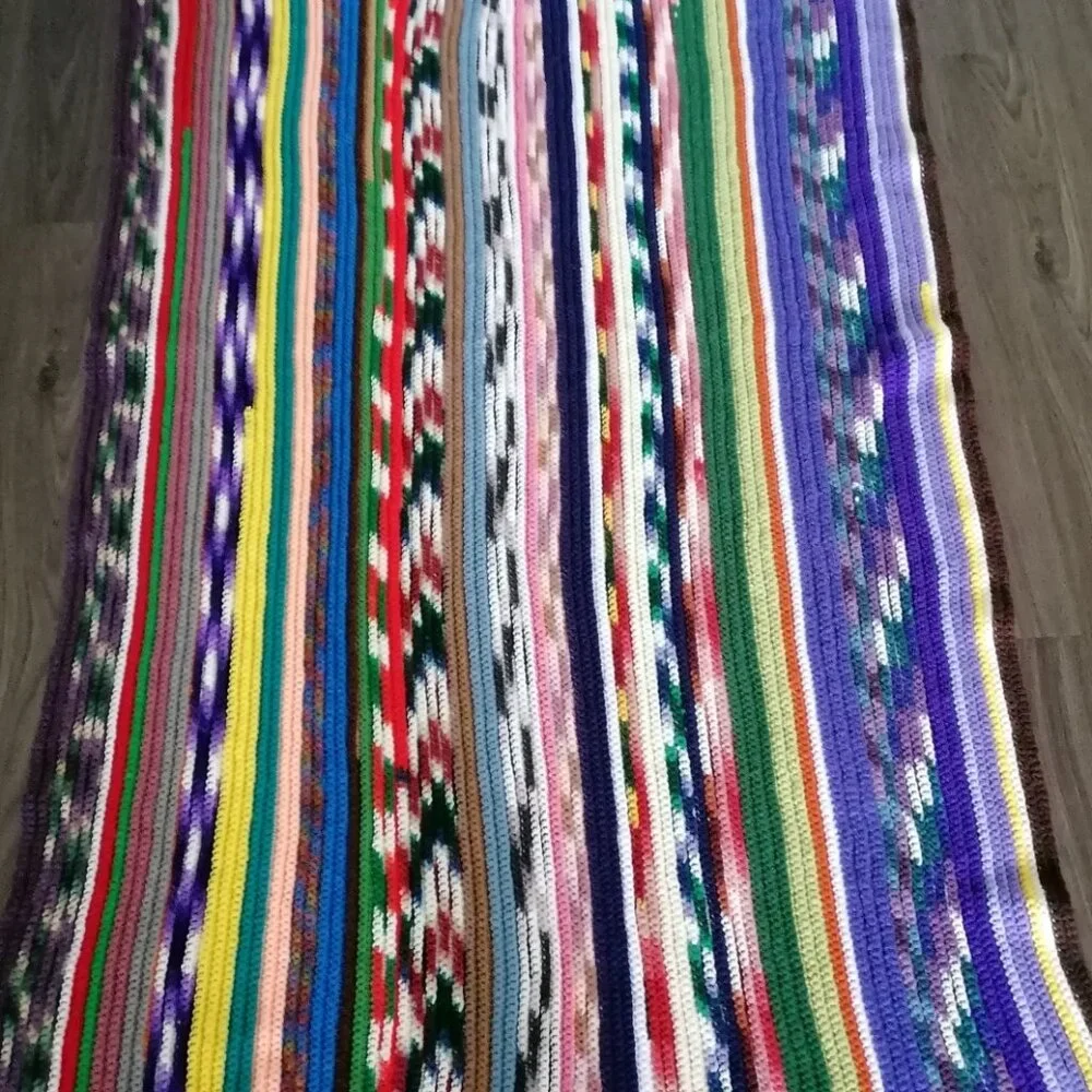 Unbranded Afghan Crochet Blanket Hand Made Rainbow Multicolor Sz 50x86